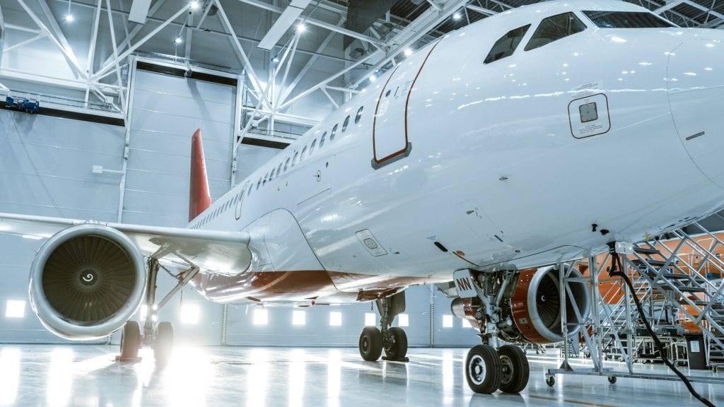 Aircraft in a hangar 